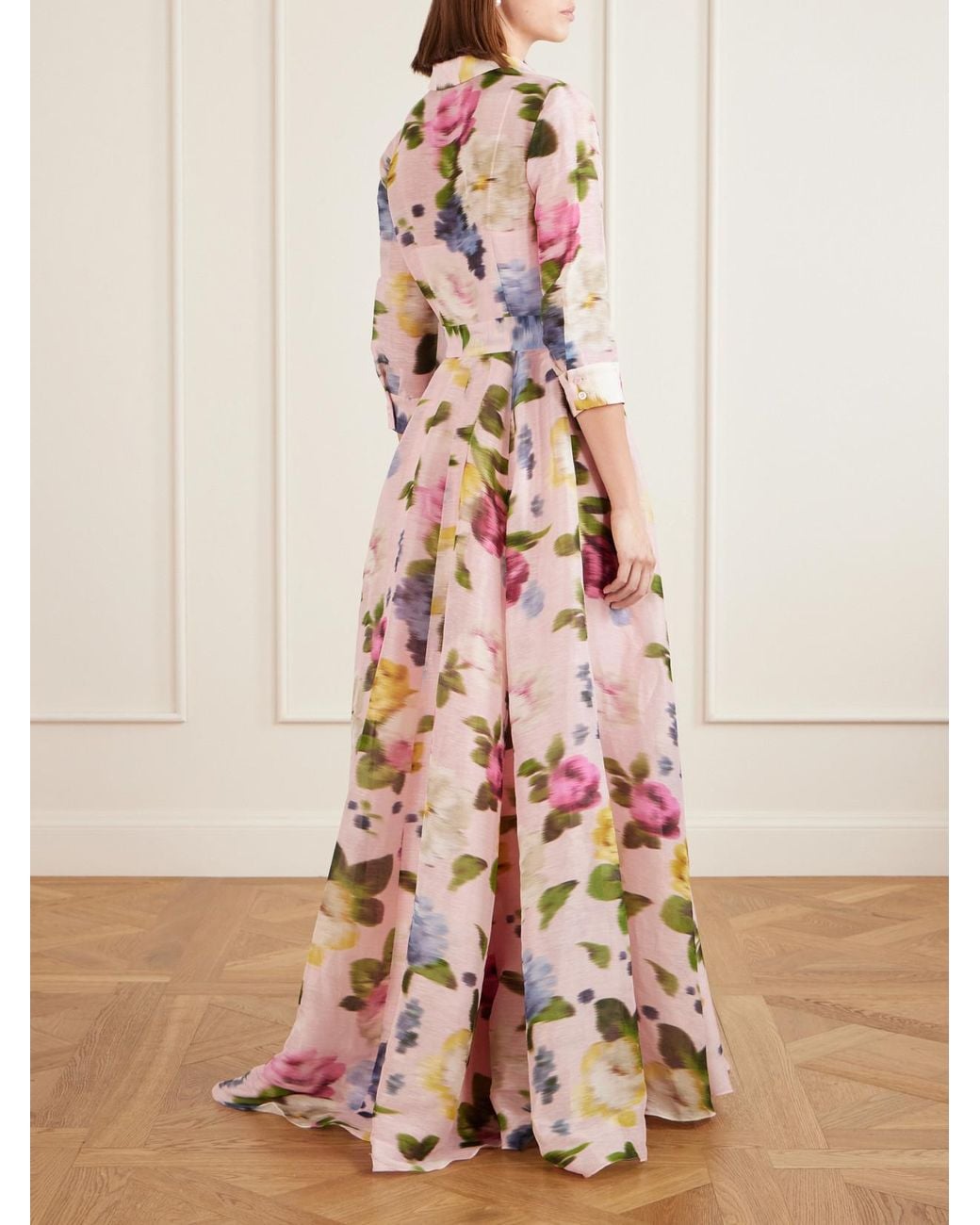 Carolina Herrera Pink Floral-Print Linen And Silk-Blend Gown