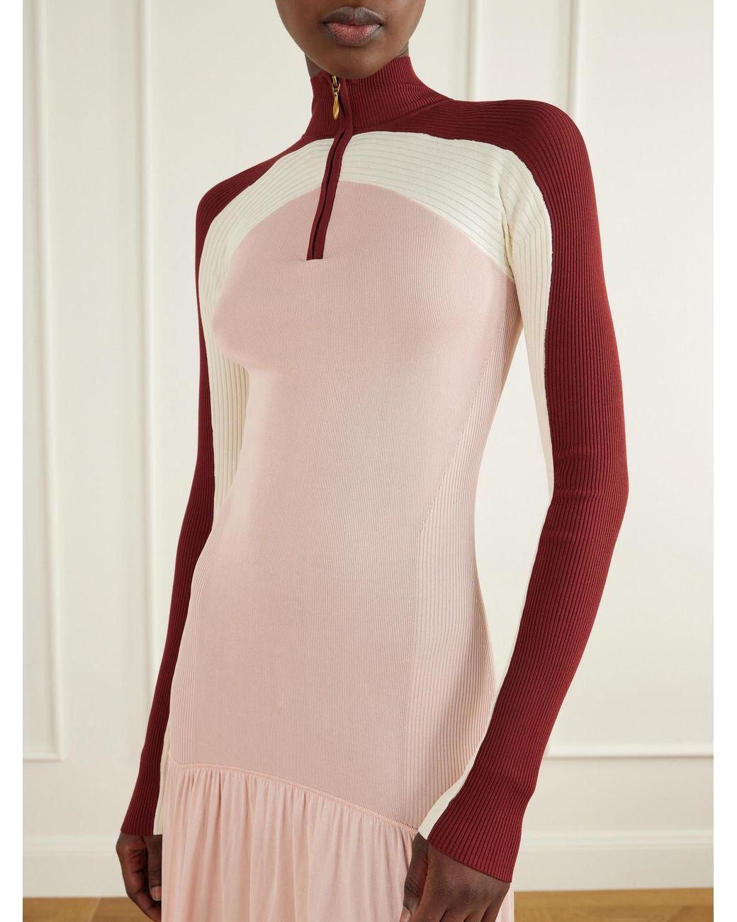 Zimmermann Pink Clash Rib-Knit And Jersey Maxi Dress