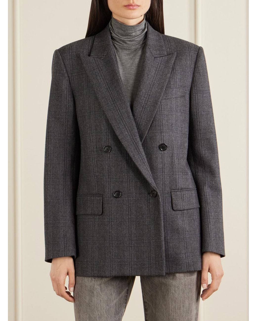 Nili Lotan Black Leston Checked Wool-Blend Blazer