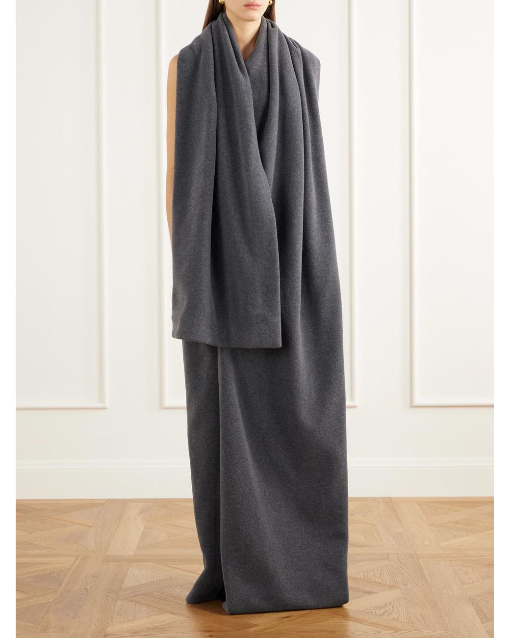 Colleen Allen Blue Scarf-Detailed Fleece Maxi Dress