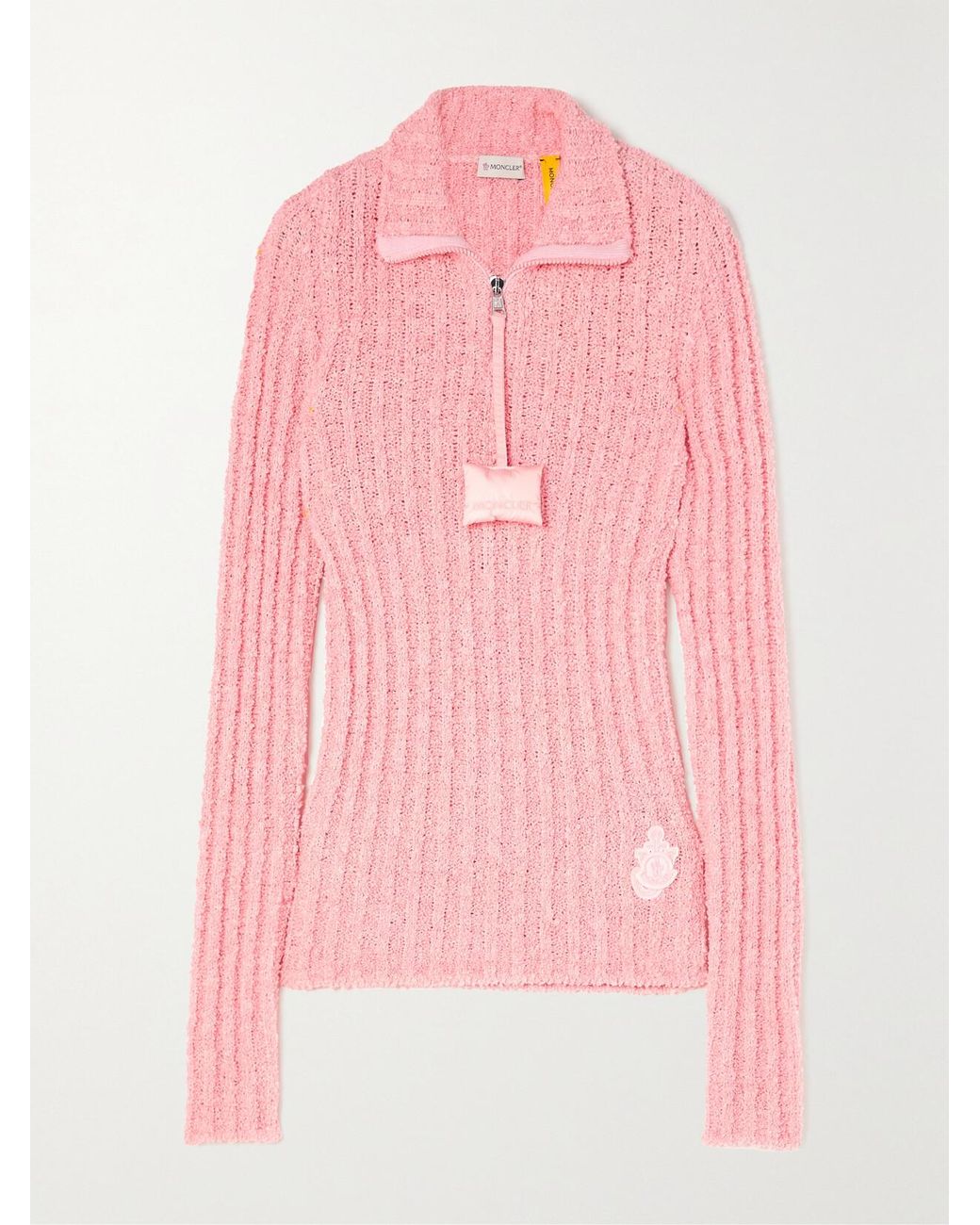Moncler Genius Pink Jw Anderson Appliquéd Ribbed Cotton-Blend Bouclé Sweater
