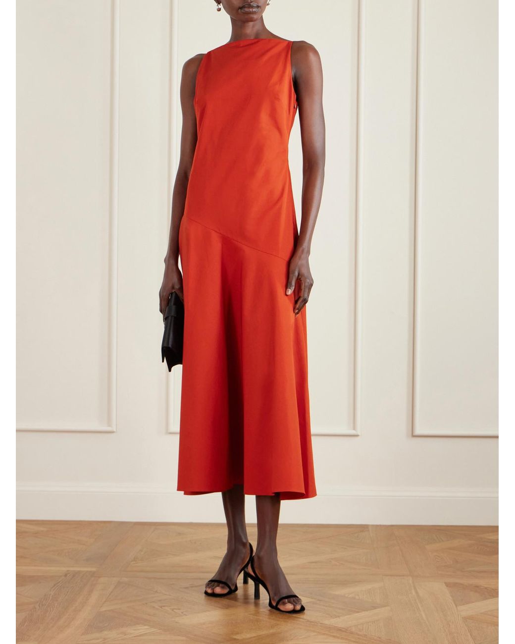 Adam Lippes Ren Cotton-Poplin Midi Dress in Red | Lyst