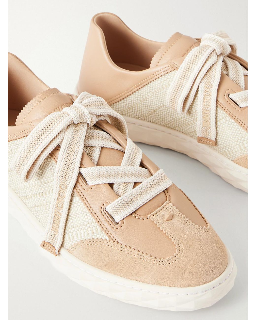 Jimmy Choo Natural Diamond Light Flex Leather And Raffia Lace-Up Sneakers
