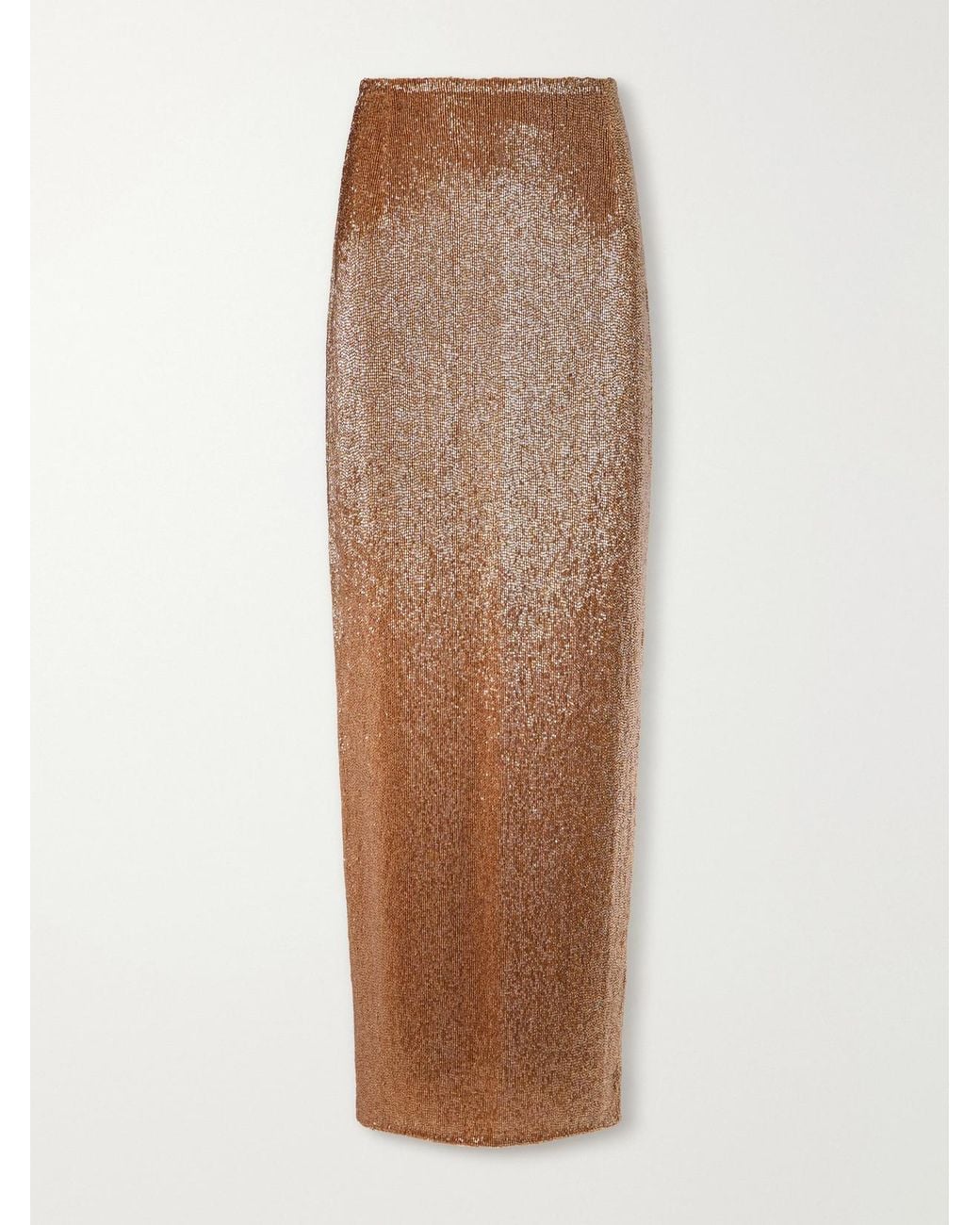 Wiederhoeft Natural Bead-Embellished Mesh Midi Skirt