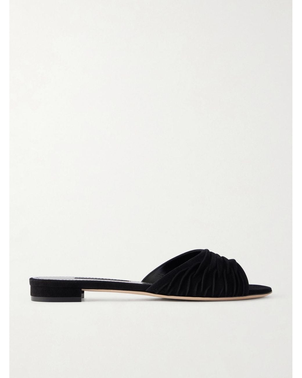 Manolo Blahnik White Pirua 10 Pleated Suede Sandals