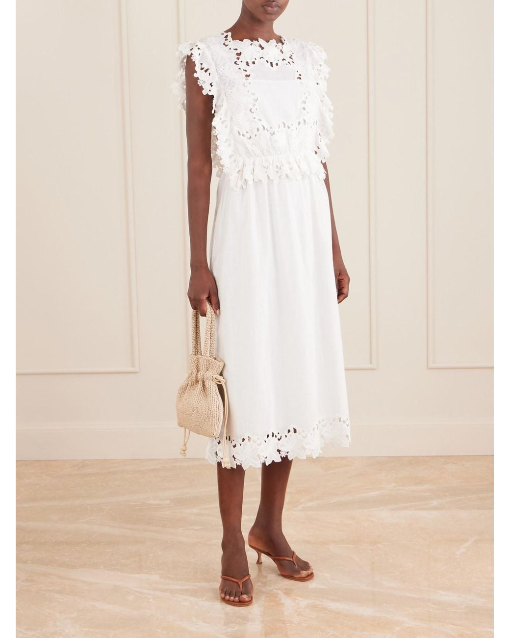 Sea White Eleannora Lace-Trimmed Cotton-Voile Midi Dress