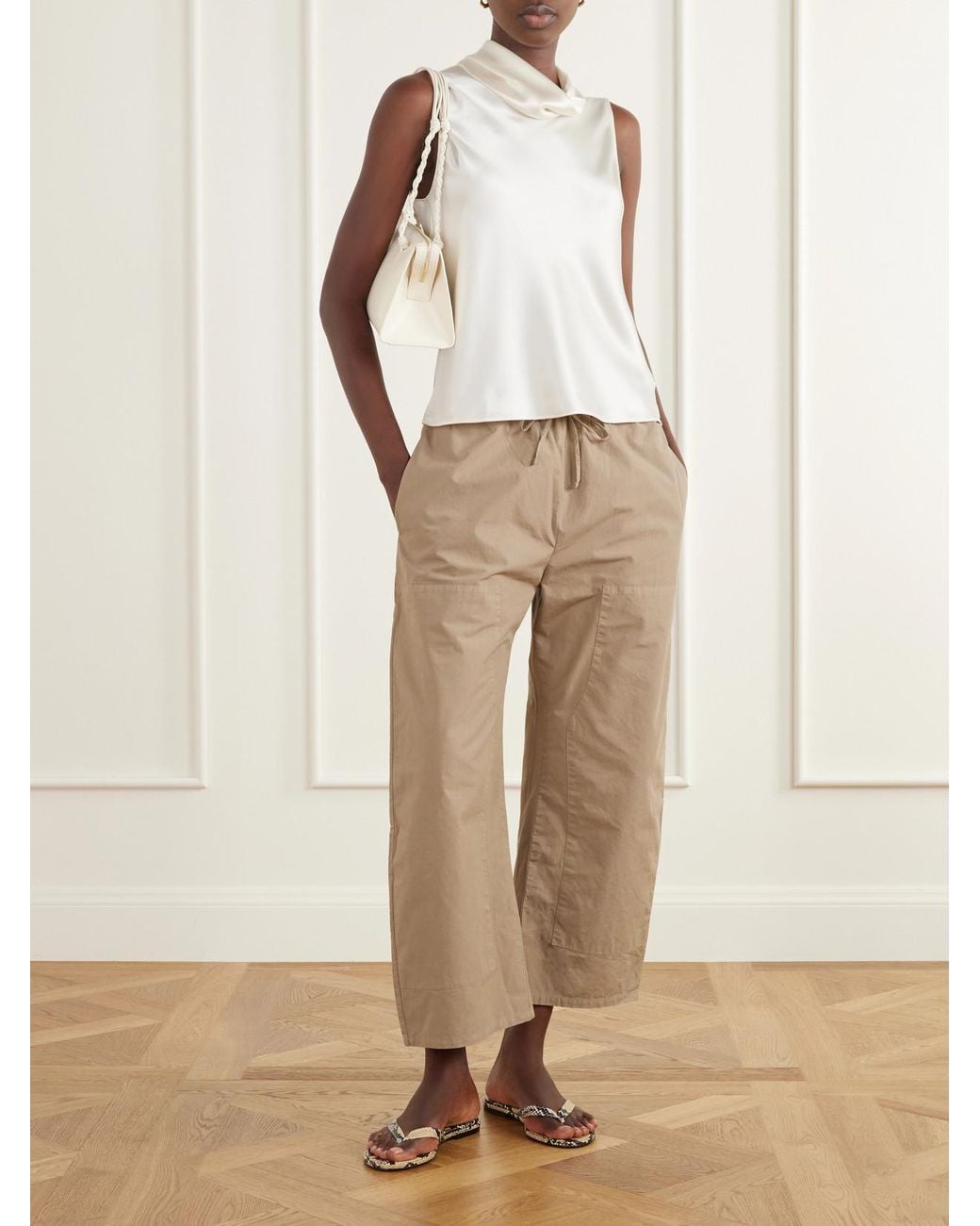 Leset White Barb Draped Satin Blouse