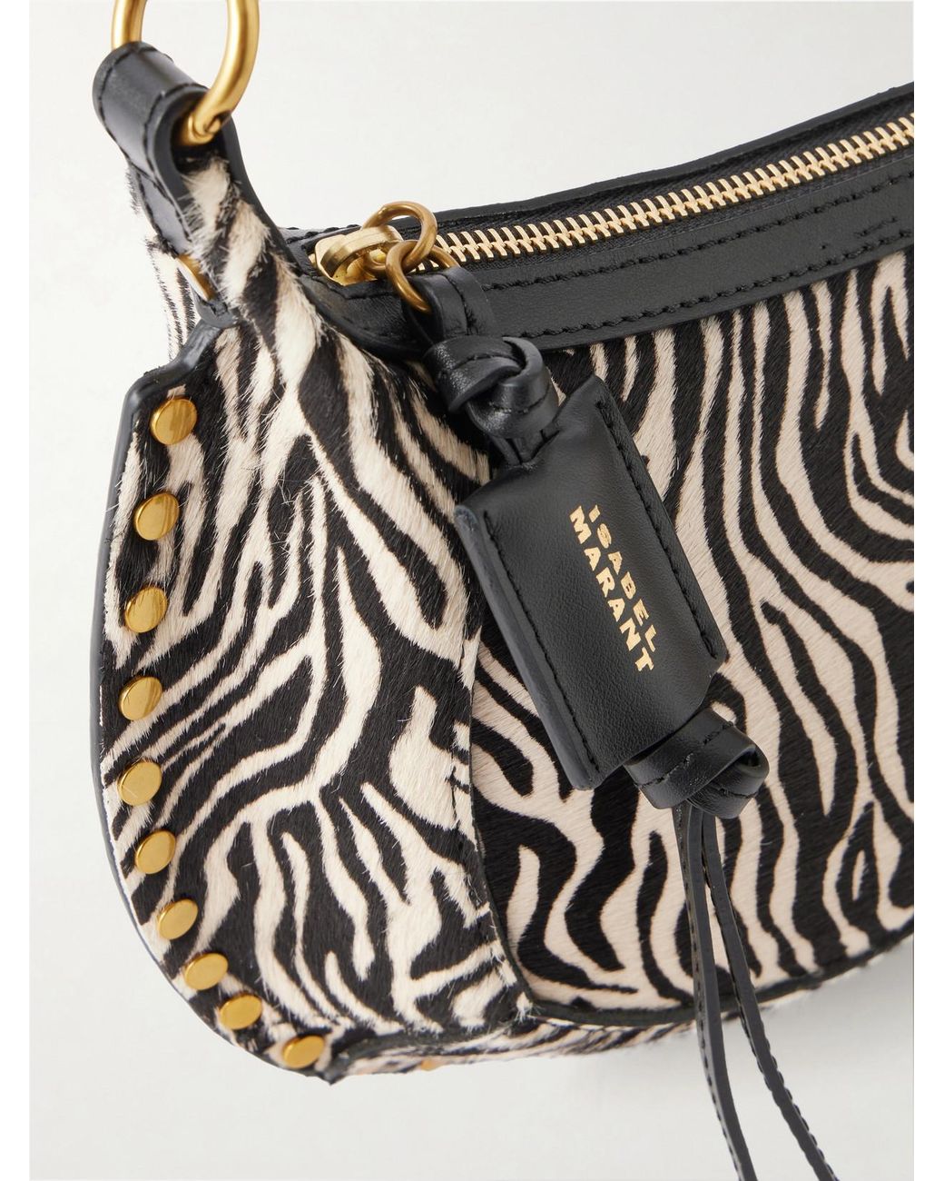 Isabel Marant White Oskan Moon Zebra-Print Leather-Trimmed Calf-Hair Shoulder Bag