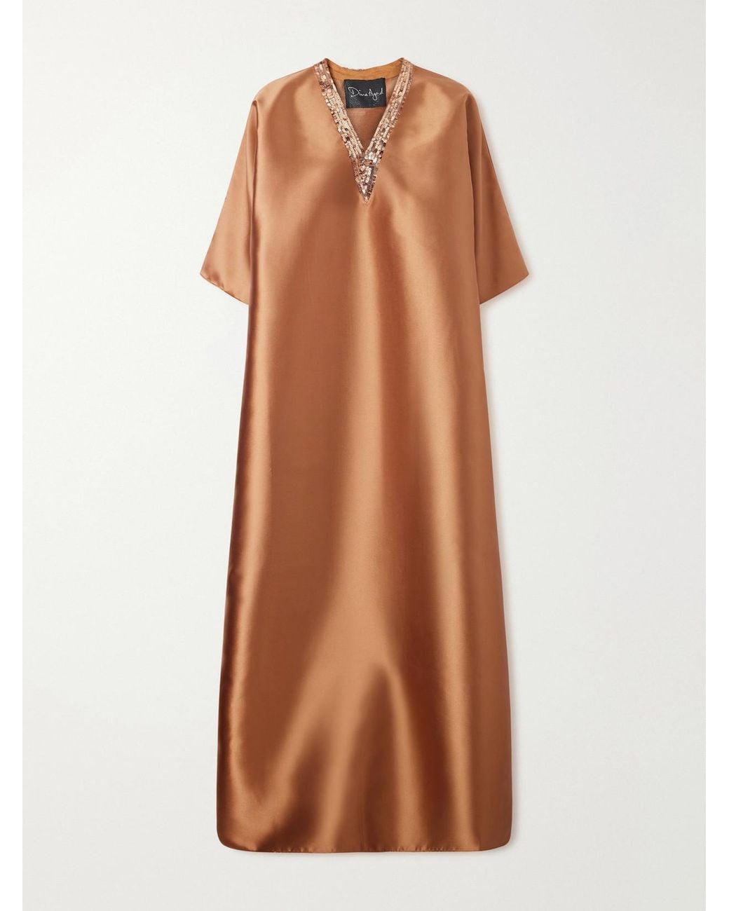 Sequin-Detailed Mikado Kaftan Dima Ayad en coloris Brown