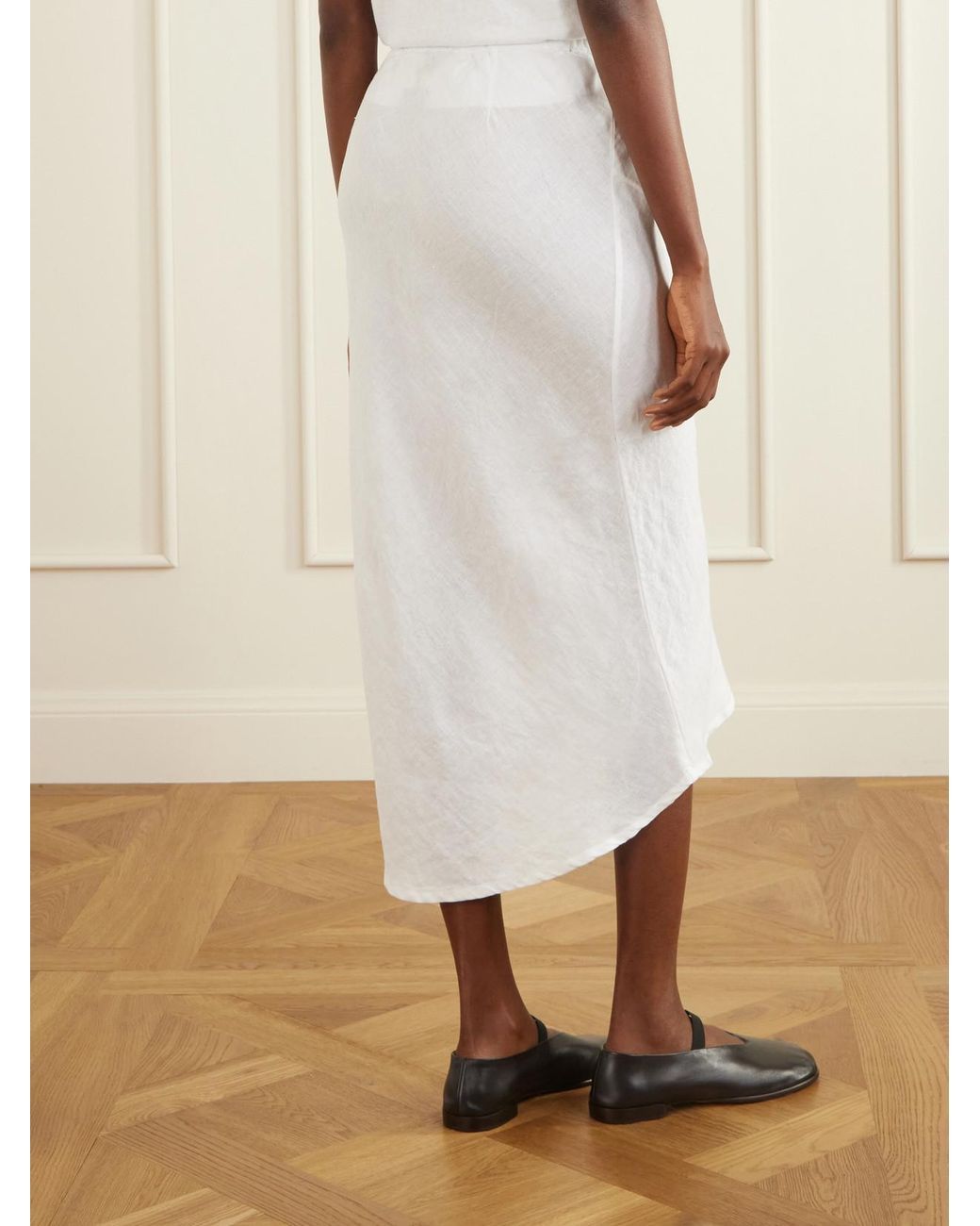 James Perse White Linen-Canvas Midi Skirt