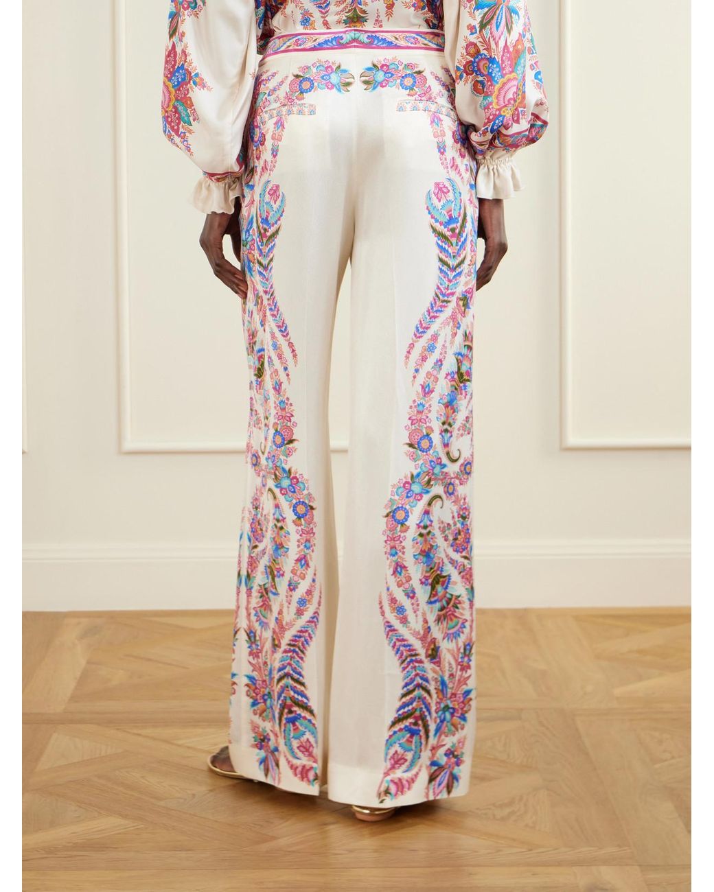 Etro Pink Floral-Print Crepe Wide-Leg Pants