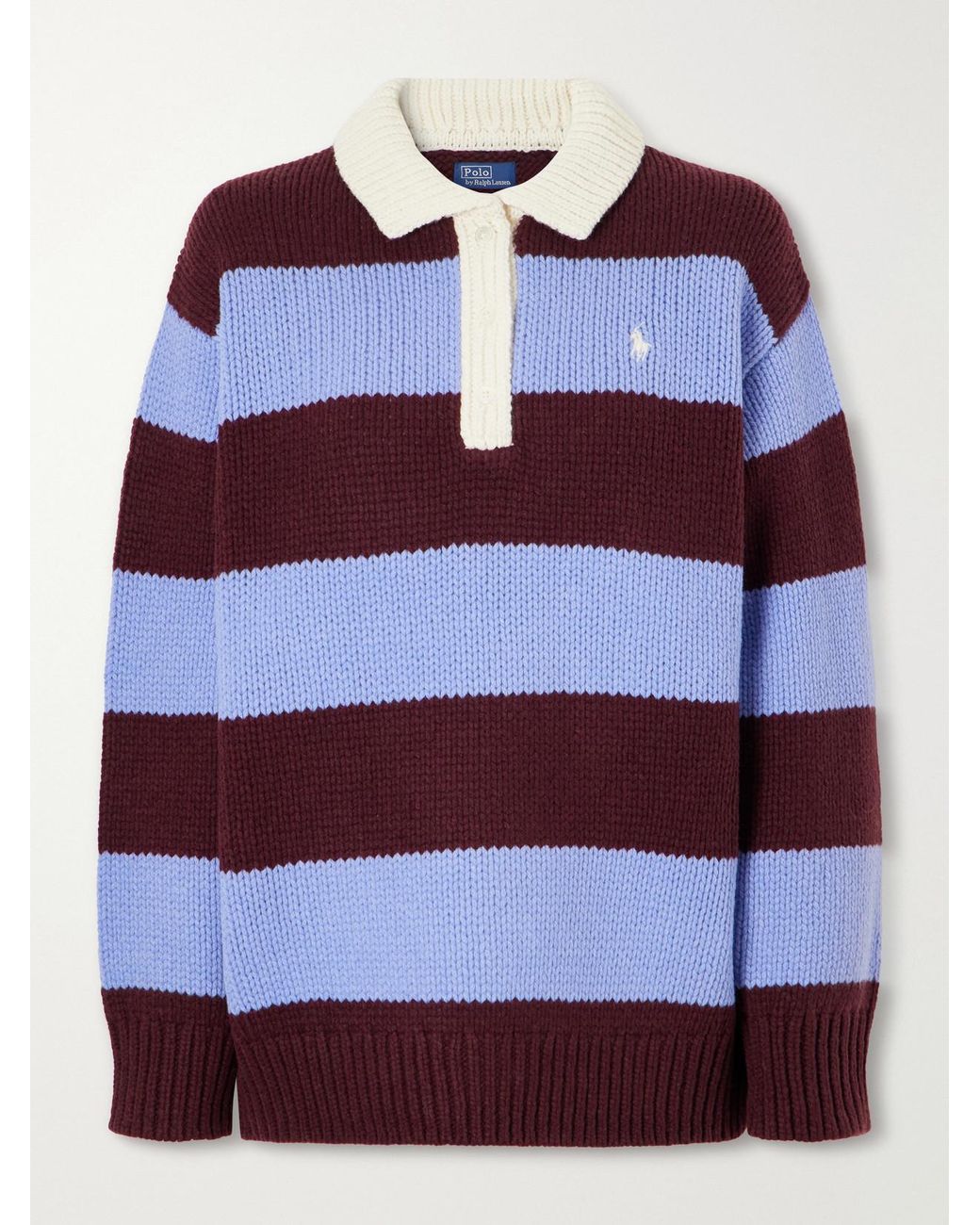 Polo Ralph Lauren Logo-Embroidered Striped Wool-Blend Polo Sweater