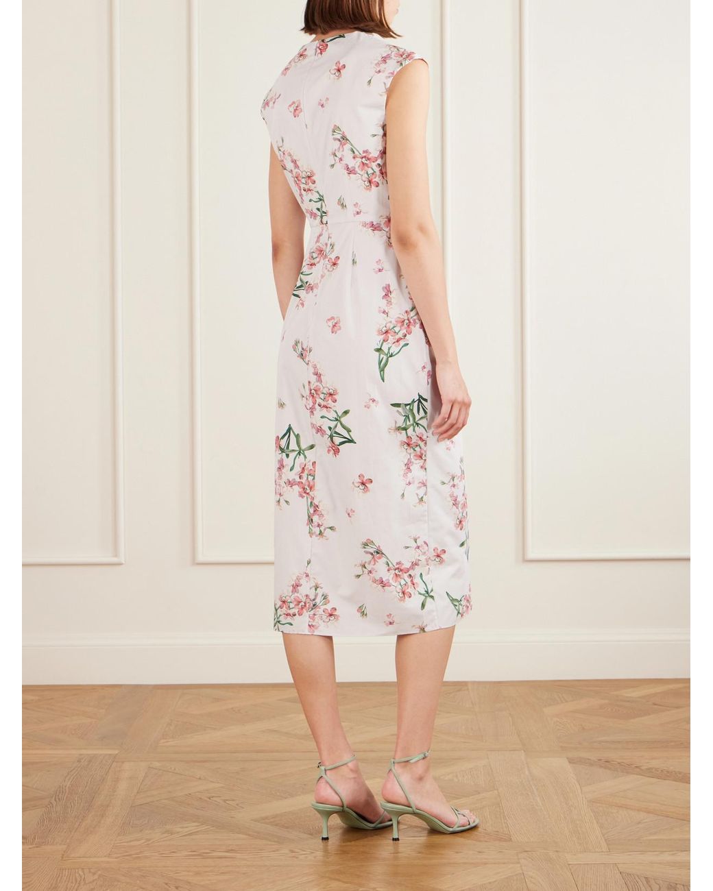 Erdem White Floral-Print Cotton-Poplin Midi Dress