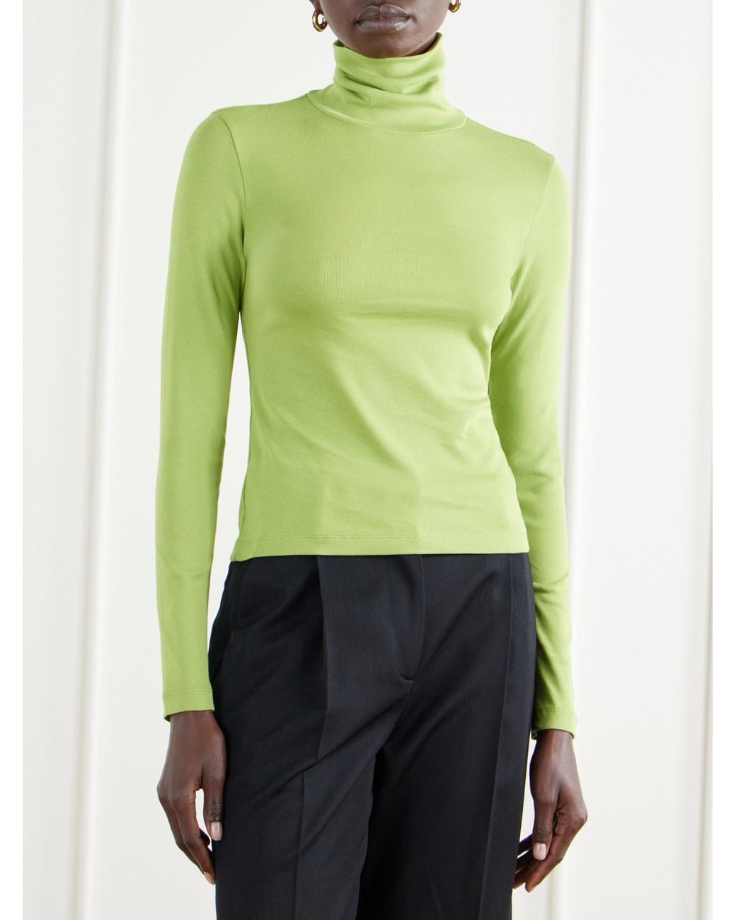Flore Flore Green Dinah Ribbed Organic Cotton-Jersey Turtleneck Top