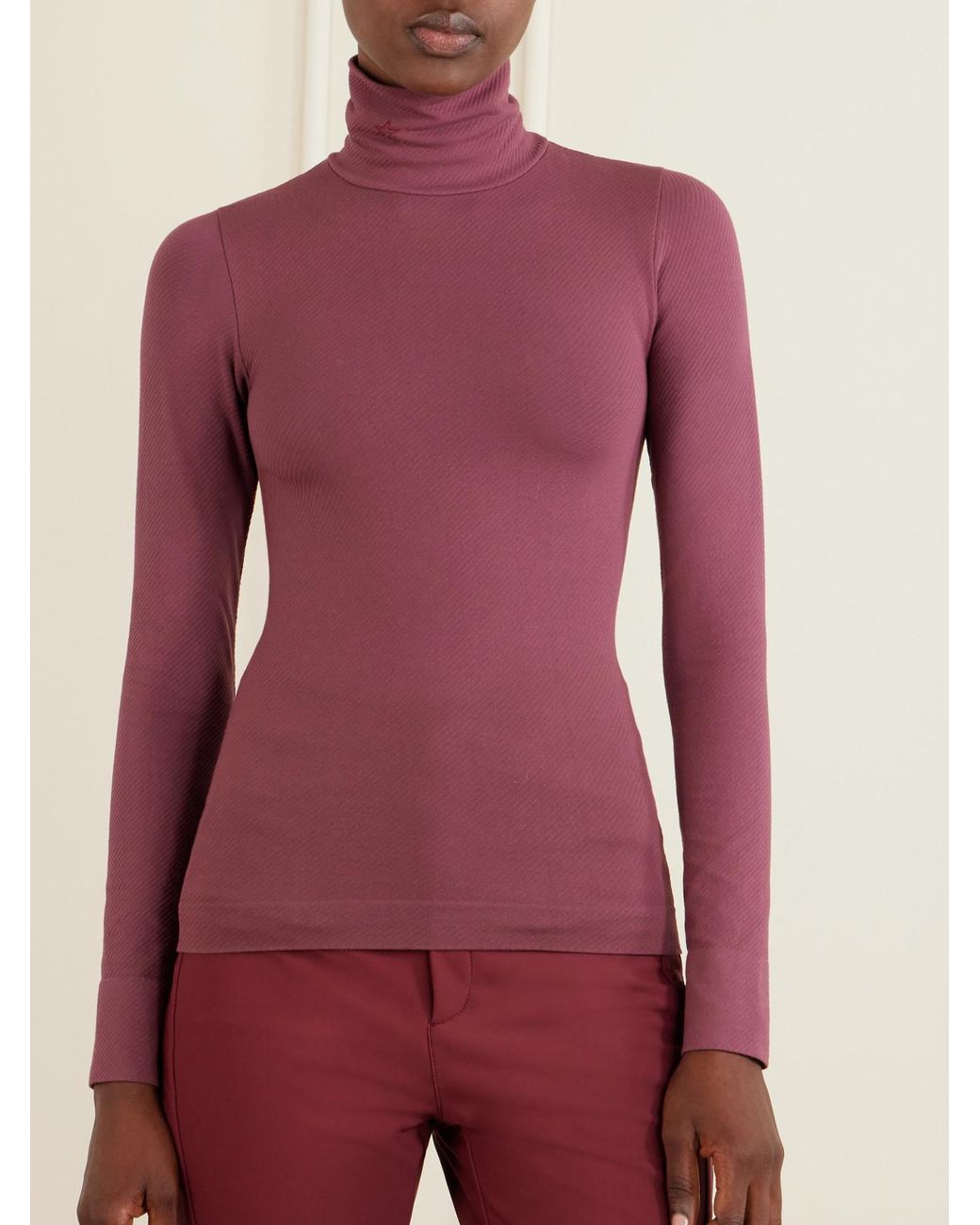 Perfect Moment Purple Ribbed Embroidered Thermal Modal-Blend Turtleneck Base Layer