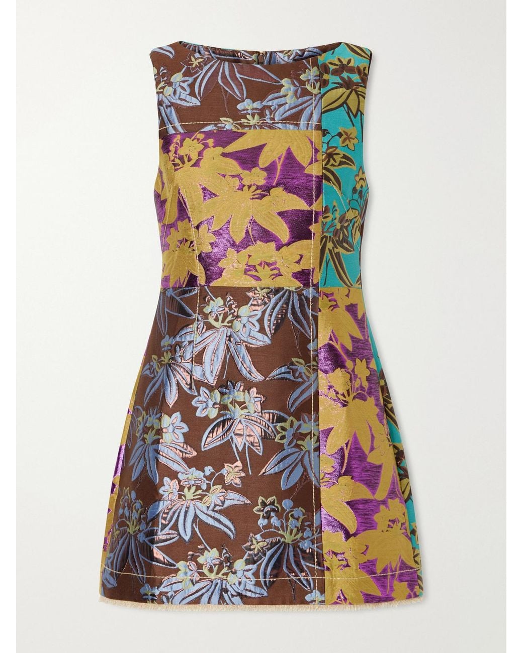 ALÉMAIS Multicolor Bodie Frayed Patchwork Floral-Jacquard Mini Dress