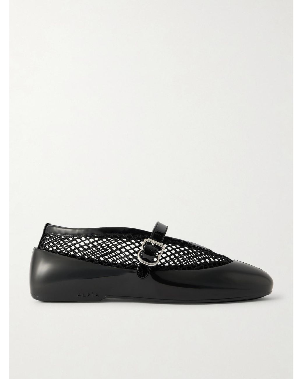 Alaïa Black Patent Leather-Trimmed Mesh And Rubber Ballet Flats