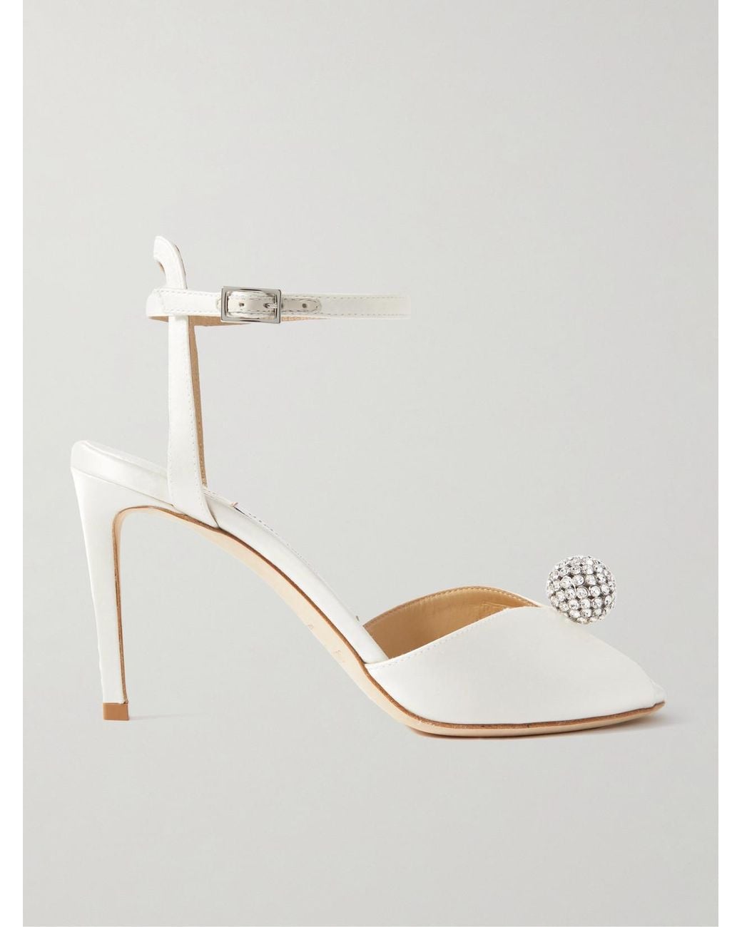 Jimmy Choo Natural Sacora 85 Crystal-Embellished Satin Sandals