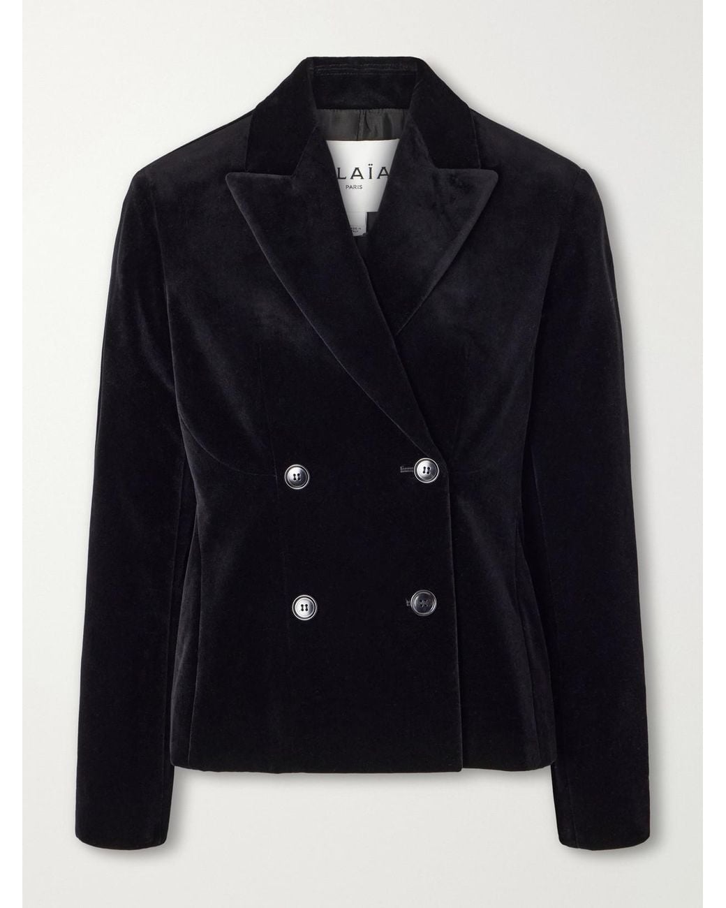 Alaïa Blue Double-Breasted Cotton-Velvet Blazer