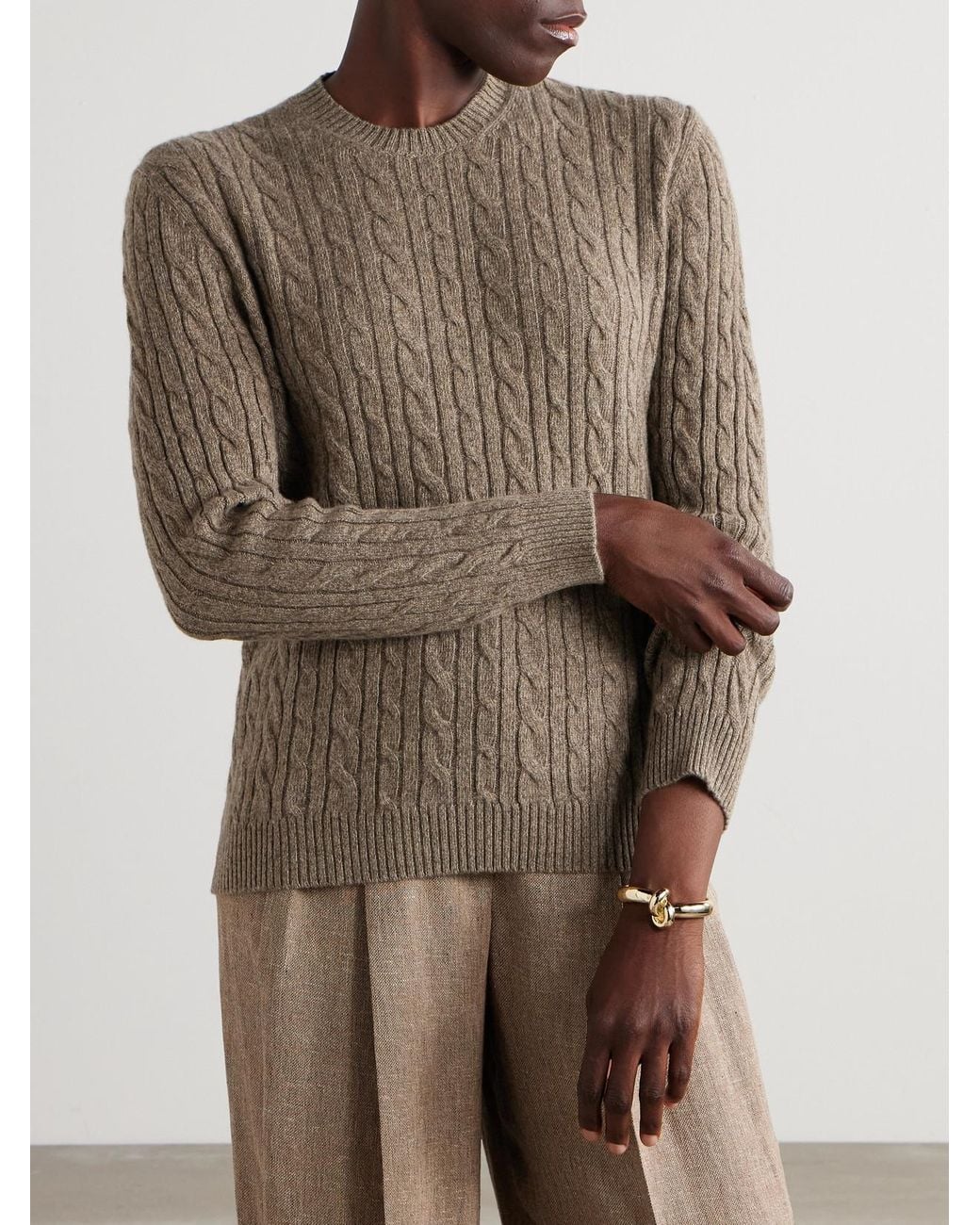 Loro Piana Brown Cable-Knit Cashmere Sweater