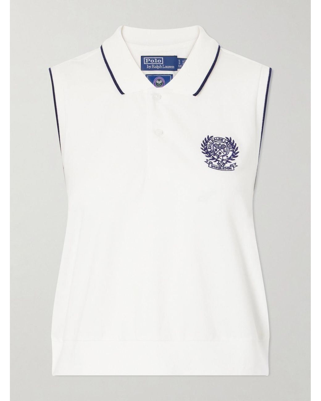 Polo Ralph Lauren White Wimbledon Logo-Embroidered Cotton-Blend Jersey Polo Vest