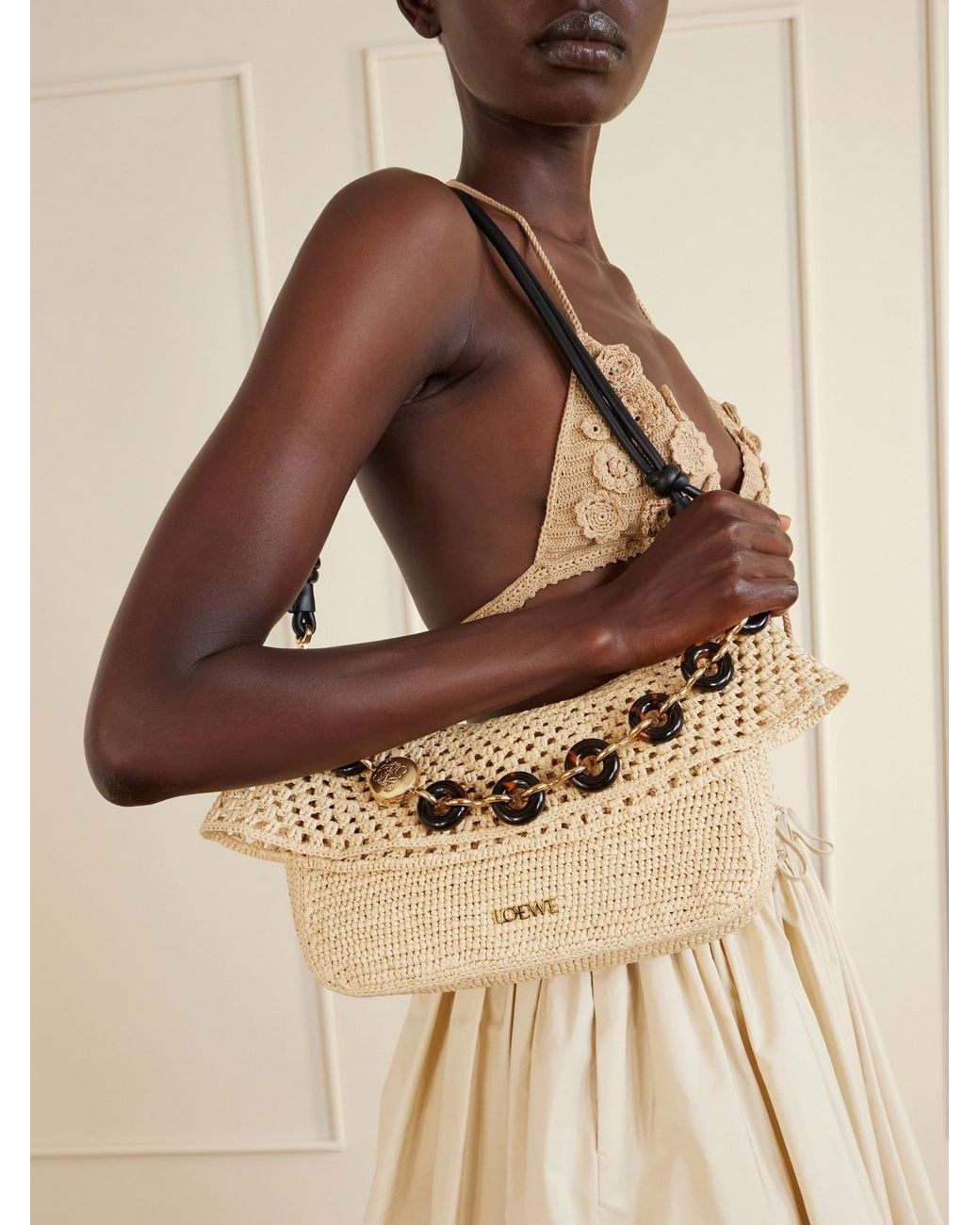 Loewe Natural Paula's Ibiza Ola Medium Embellished Raffia Shoulder Bag