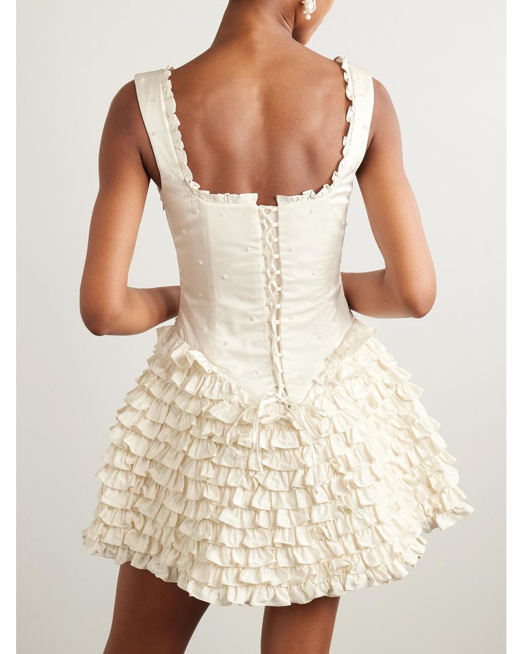 Clio Peppiatt Natural Ballerina Embellished Ruffled Taffeta Mini Dress