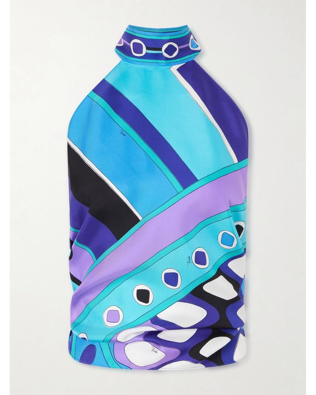 Emilio Pucci Blue Printed Silk-Twill Halterneck Top