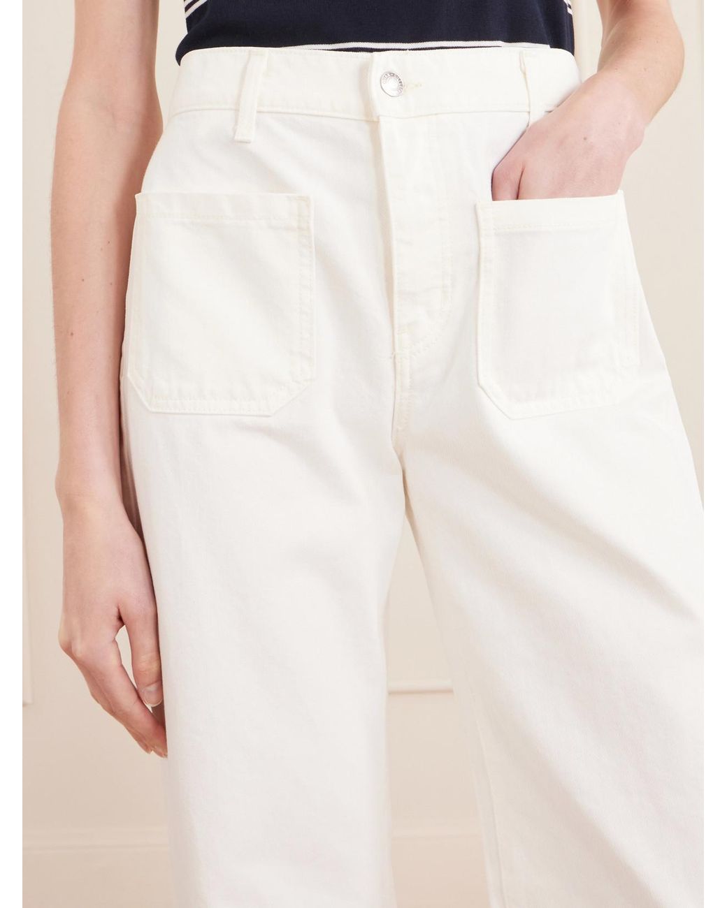 Nili Lotan White Florence High-Rise Distressed Flared Jeans