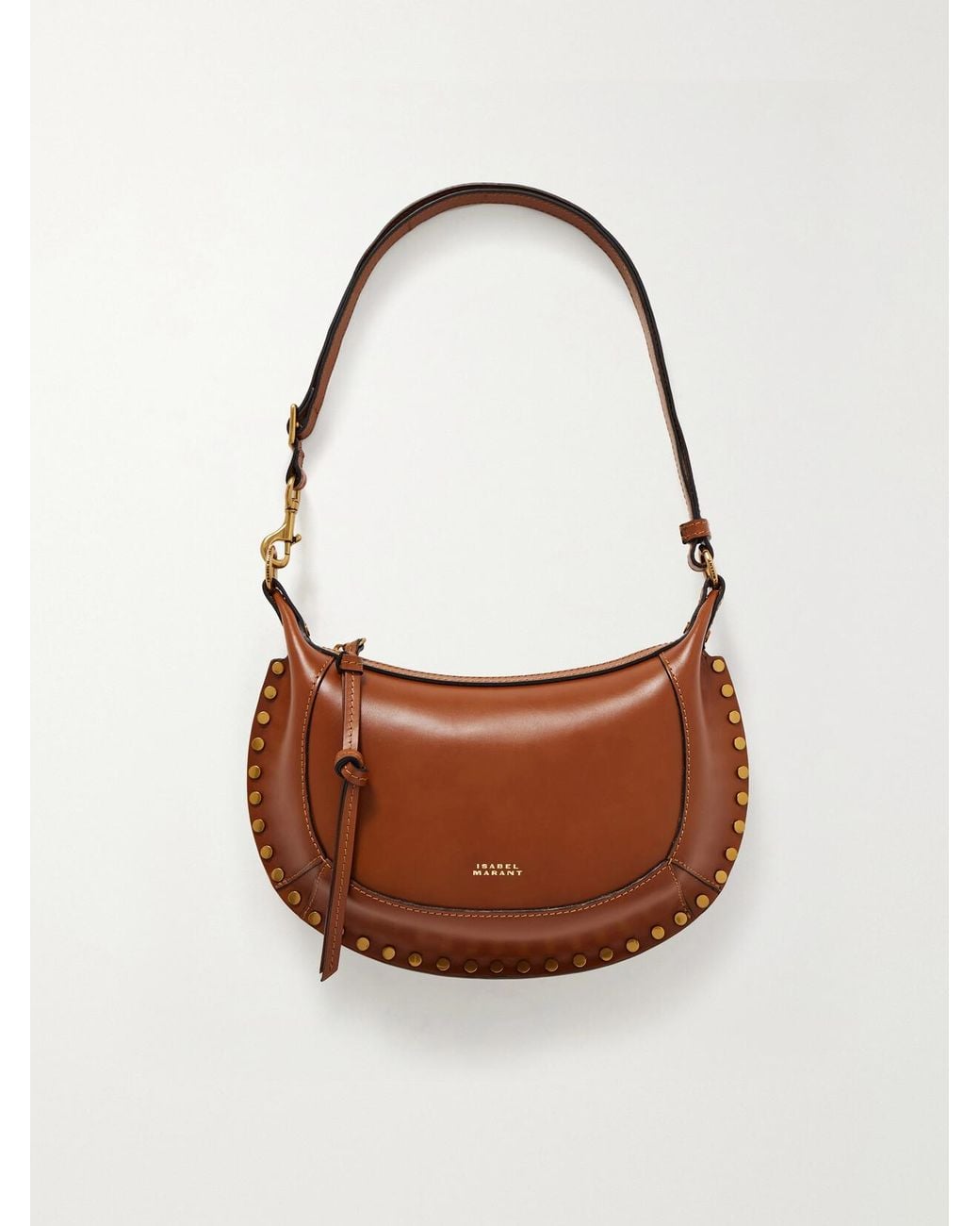 Isabel Marant Brown Oskan Moon Studded Leather Shoulder Bag
