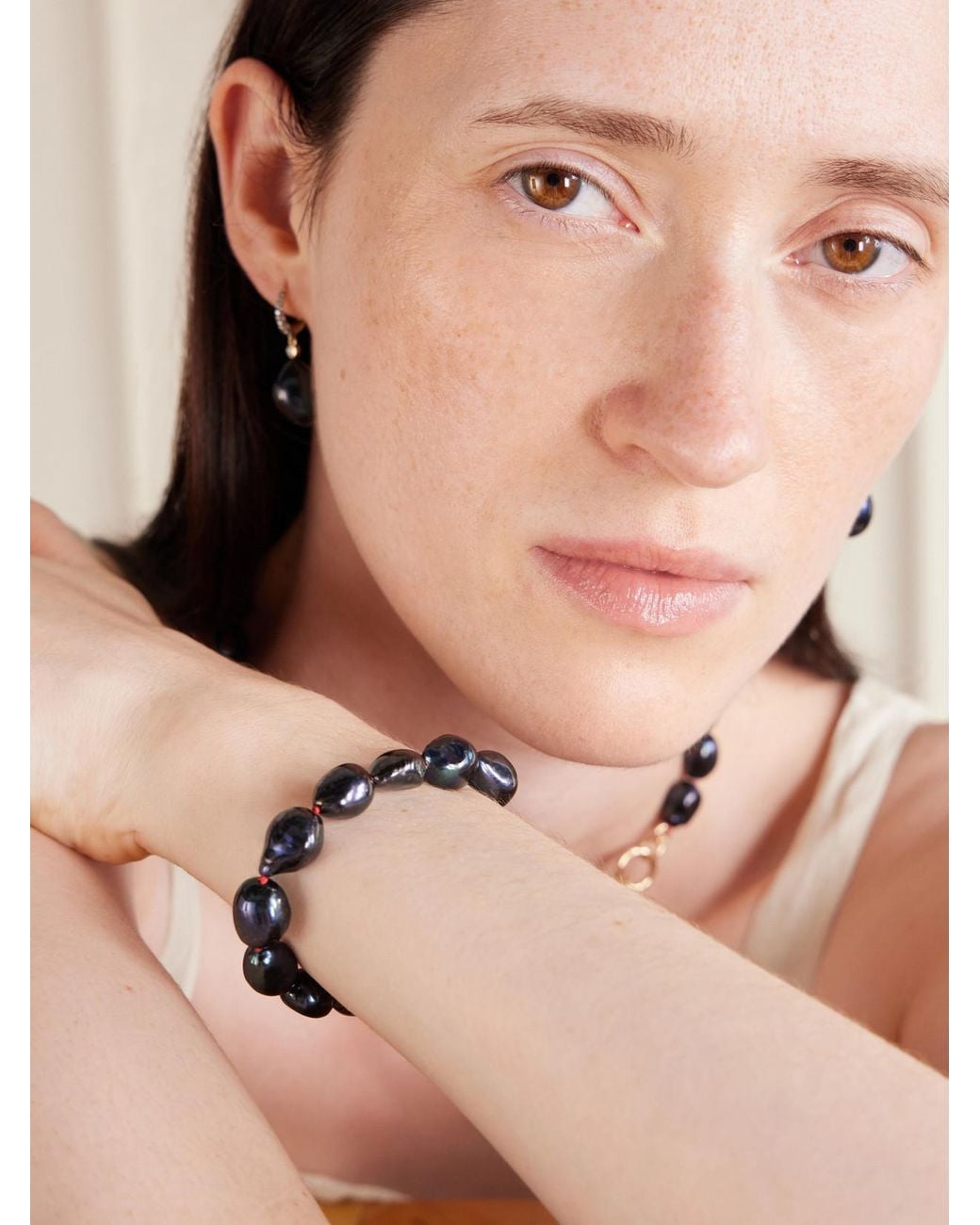 Lucy Delius Black 14-Karat, Diamonds And Pearl Bracelet