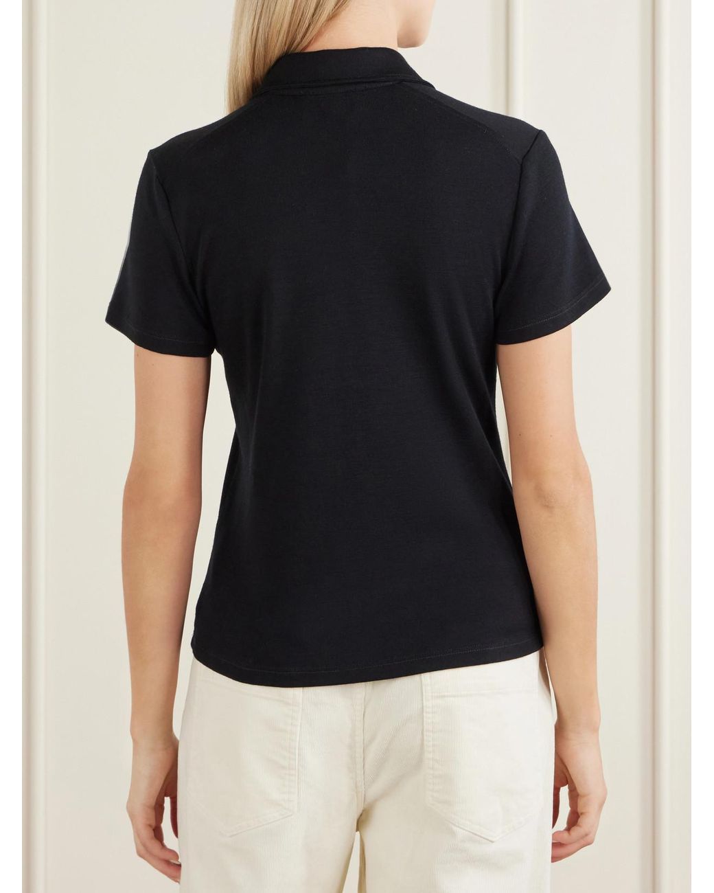 Nili Lotan Black Trayelle Merino Wool Polo Shirt