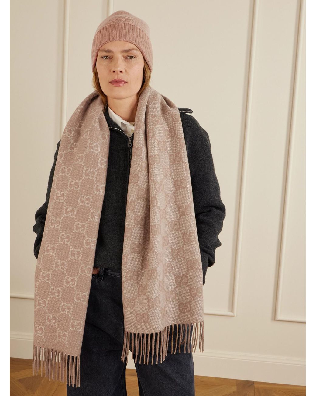 Gucci Natural Logo-Jacquard Cashmere-Blend Beanie