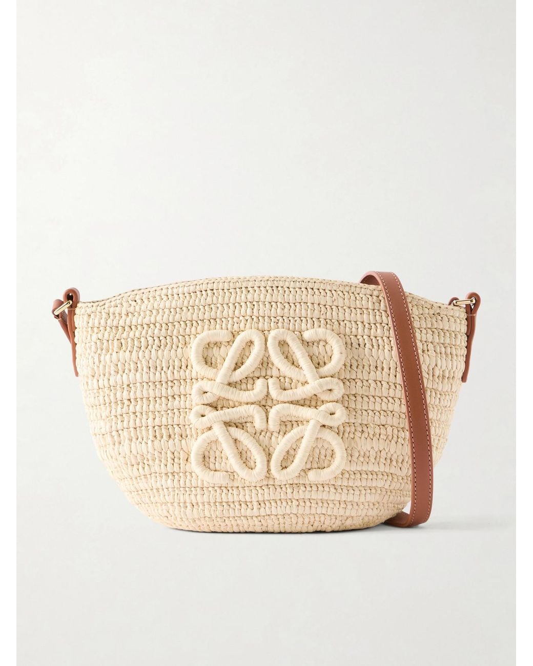Loewe Natural Paula's Ibiza Eclipse Leather-Trimmed Raffia Shoulder Bag