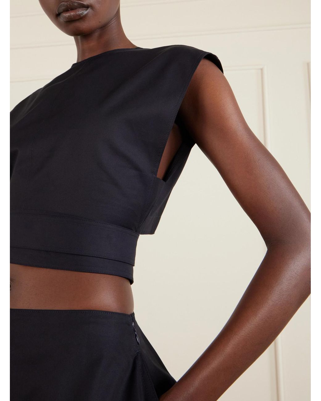 Alaïa Blue Belted Cropped Cotton-Gabardine Top