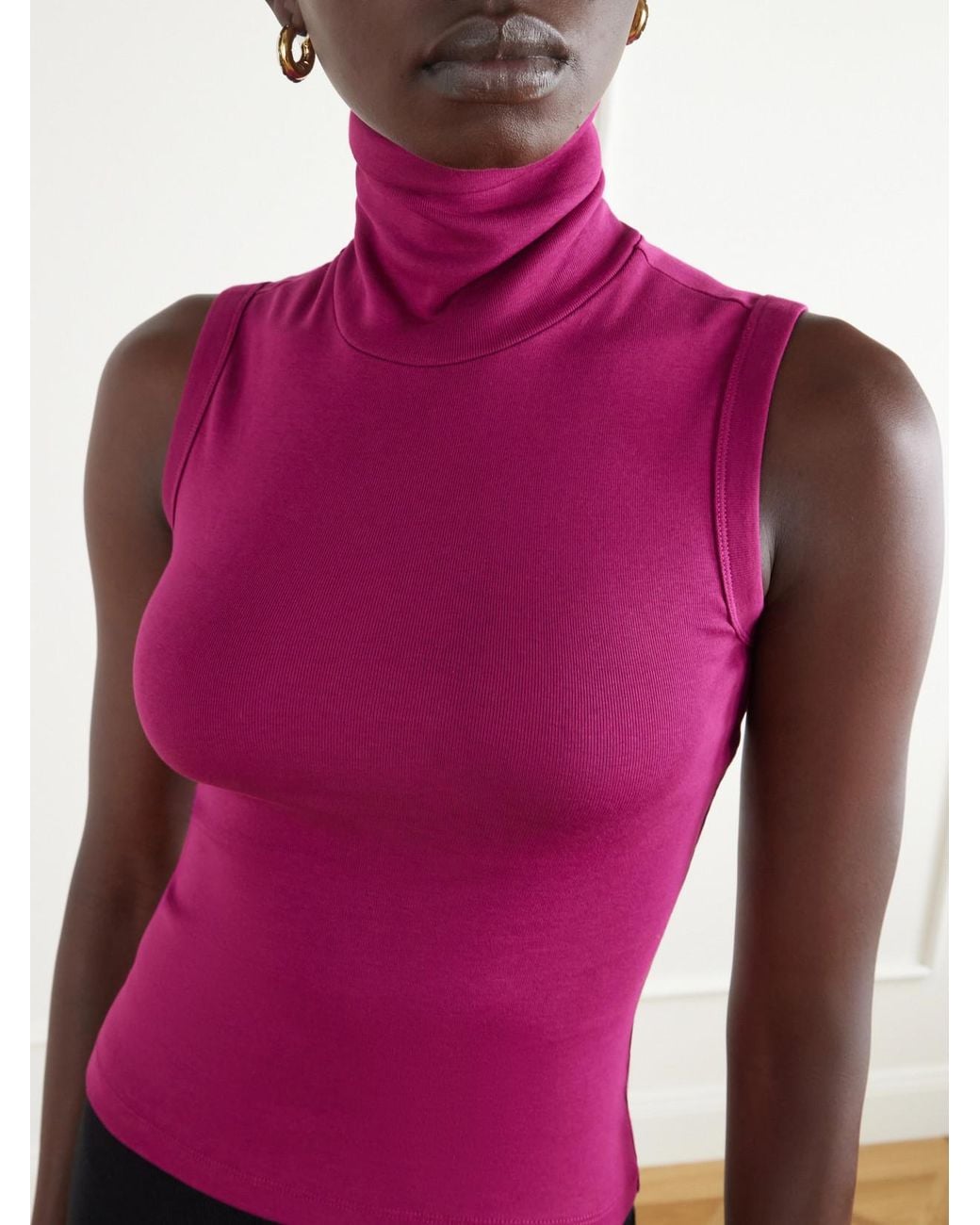 Flore Flore Pink Dinah Ribbed Organic Cotton-Jersey Turtleneck Tank
