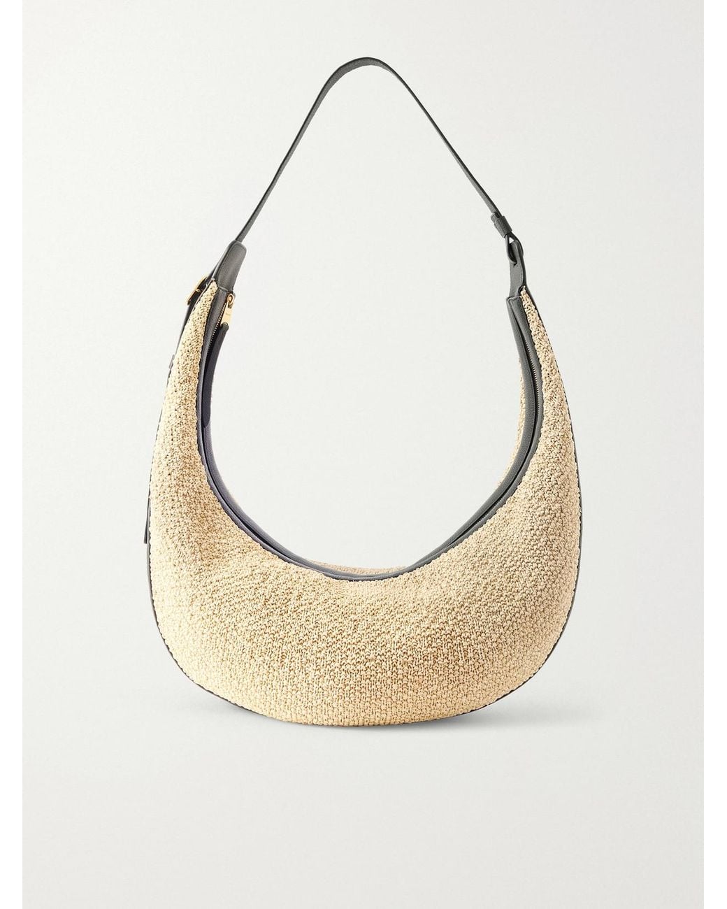 Khaite Natural Augustina Leather-Trimmed Raffia Shoulder Bag