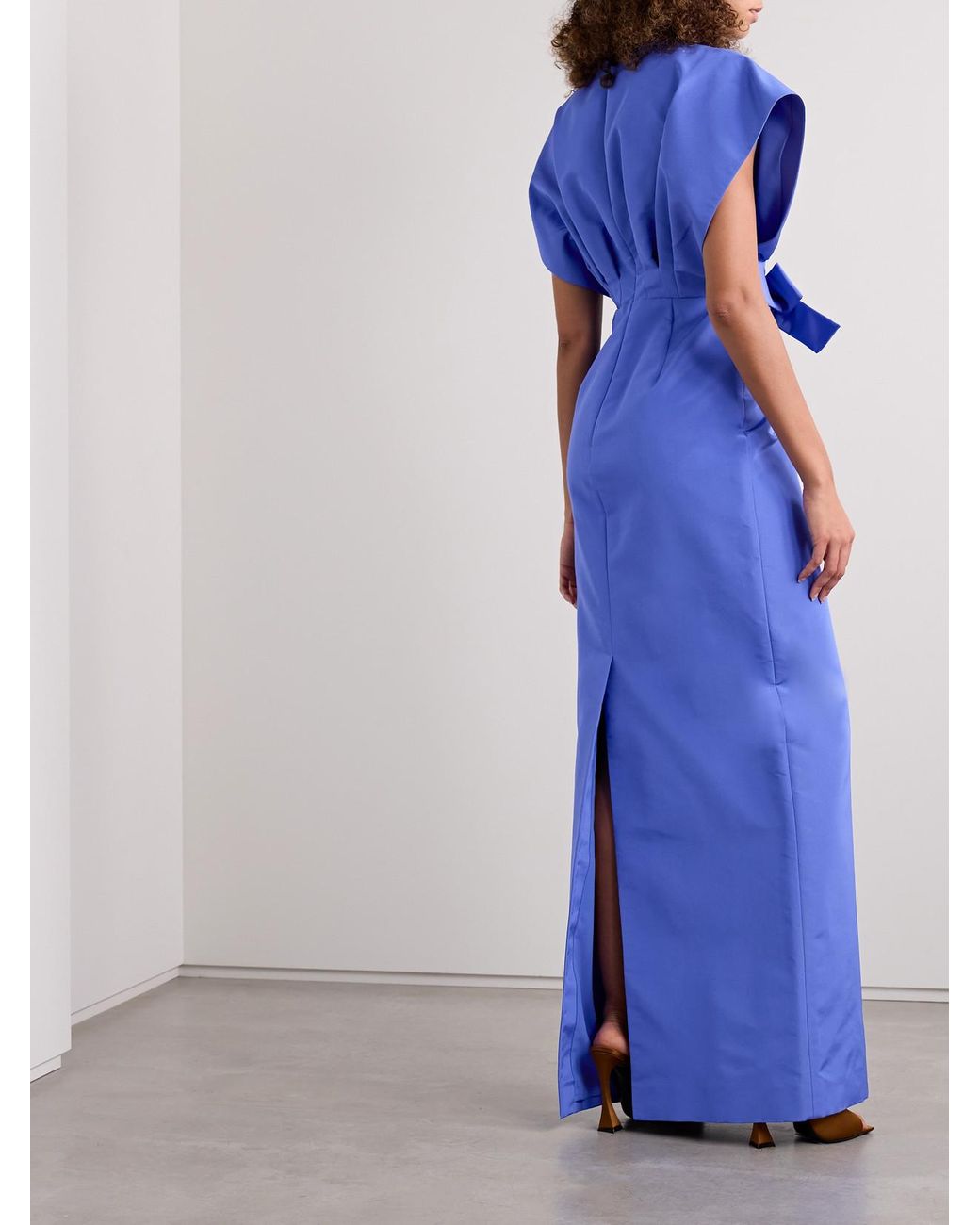 Carolina Herrera Bow-Embellished Silk-Faille Gown in Blue