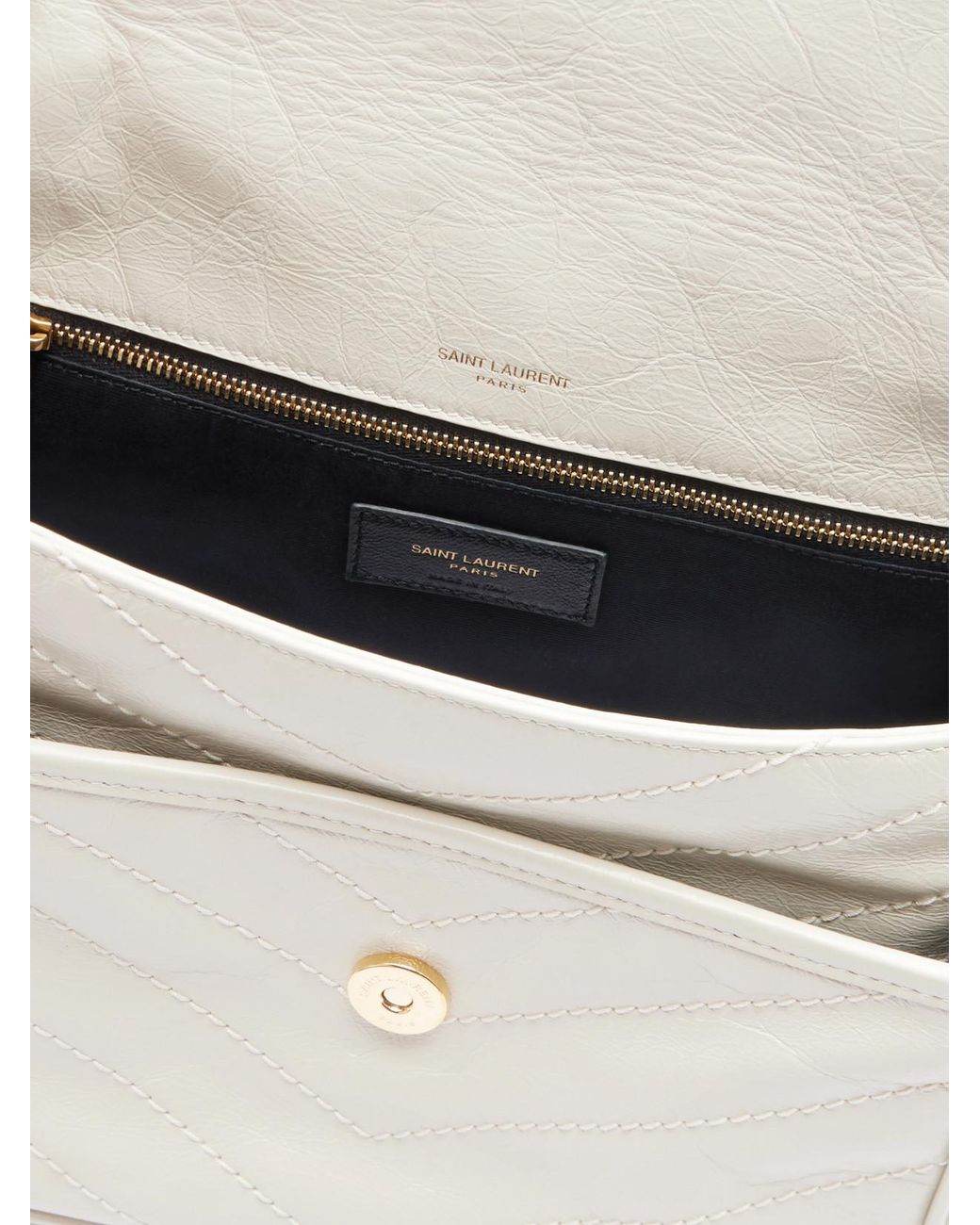 Saint Laurent Natural Niki Cassandre-Embellished Crinkled-Leather Shoulder Bag
