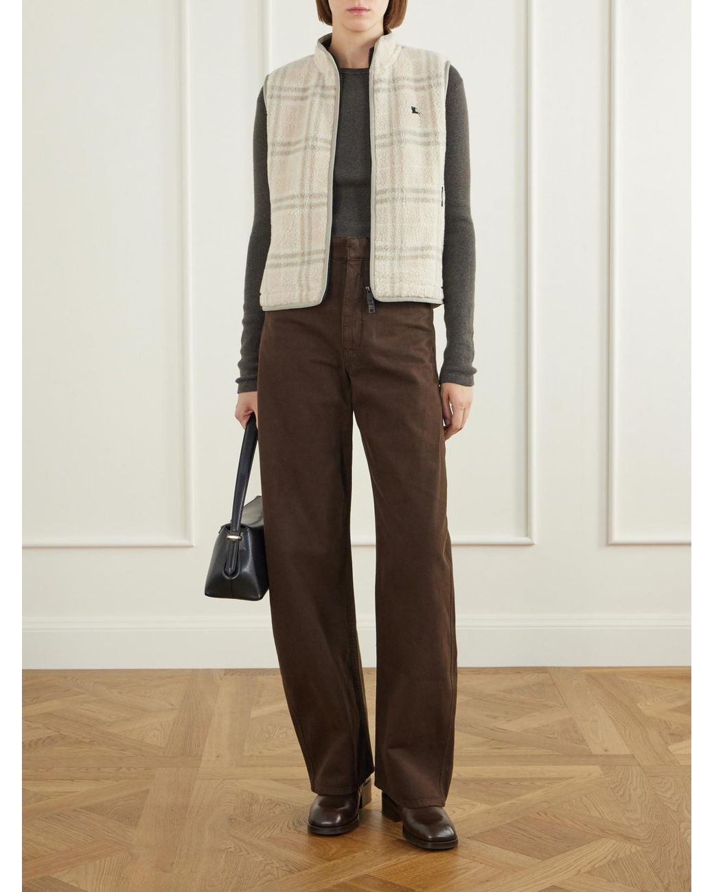 Burberry Natural Logo-Embroidered Checked Wool And Cashmere-Blend Gilet