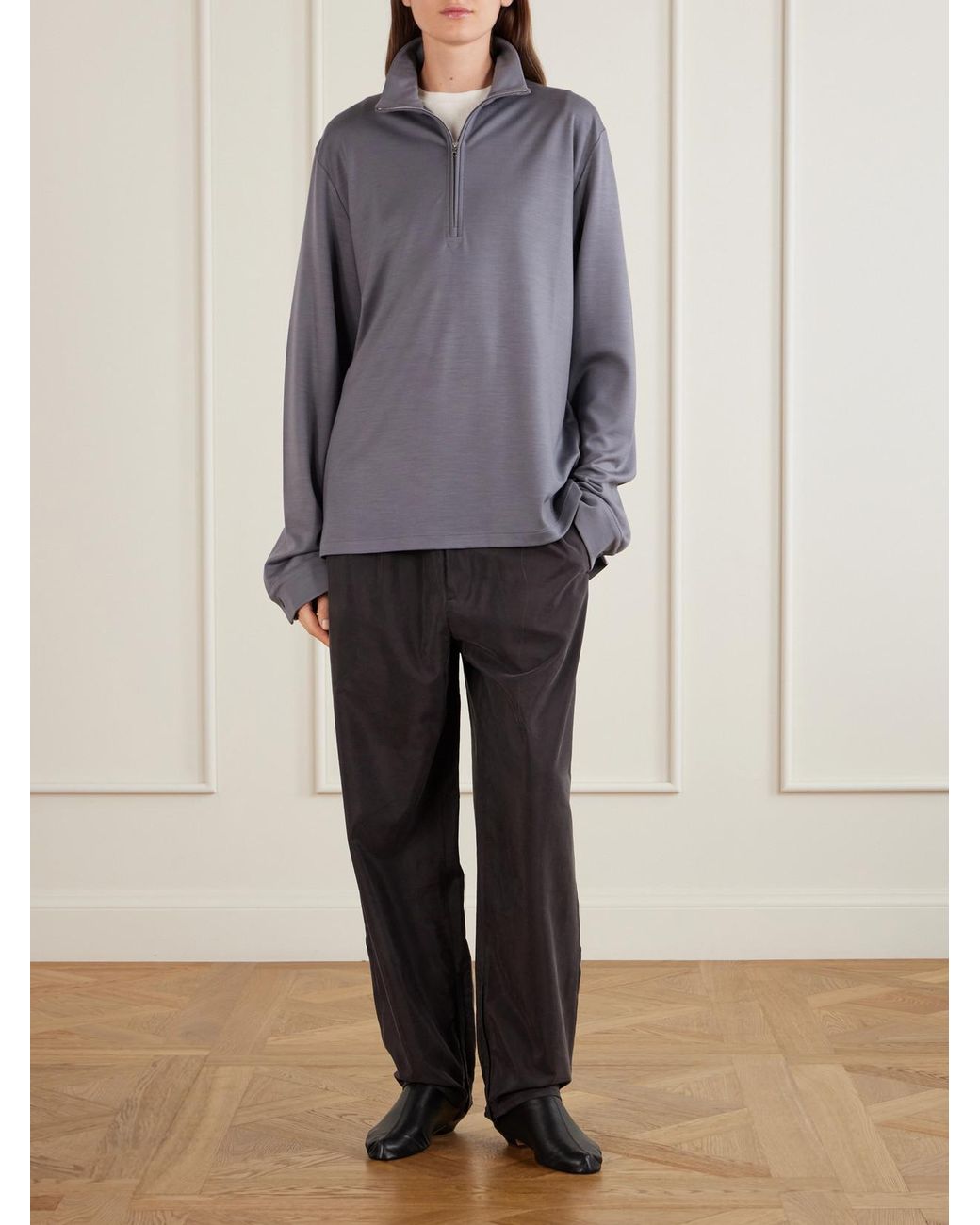 Rier Purple Polar Jogging Virgin Wool Half-Zip Sweatshirt