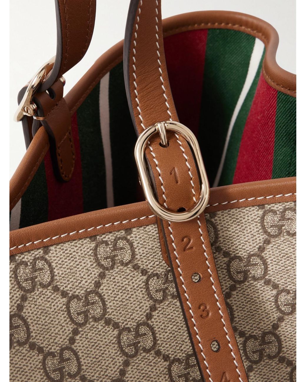 Gucci Natural Gg Emblem Leather-Trimmed Coated Canvas-Jacquard Tote