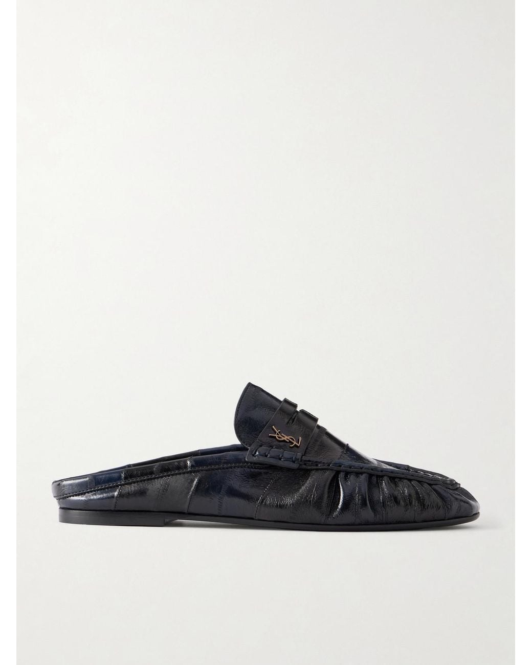 Saint Laurent Black Le Loafer Cassandre-Embellished Eel Mules