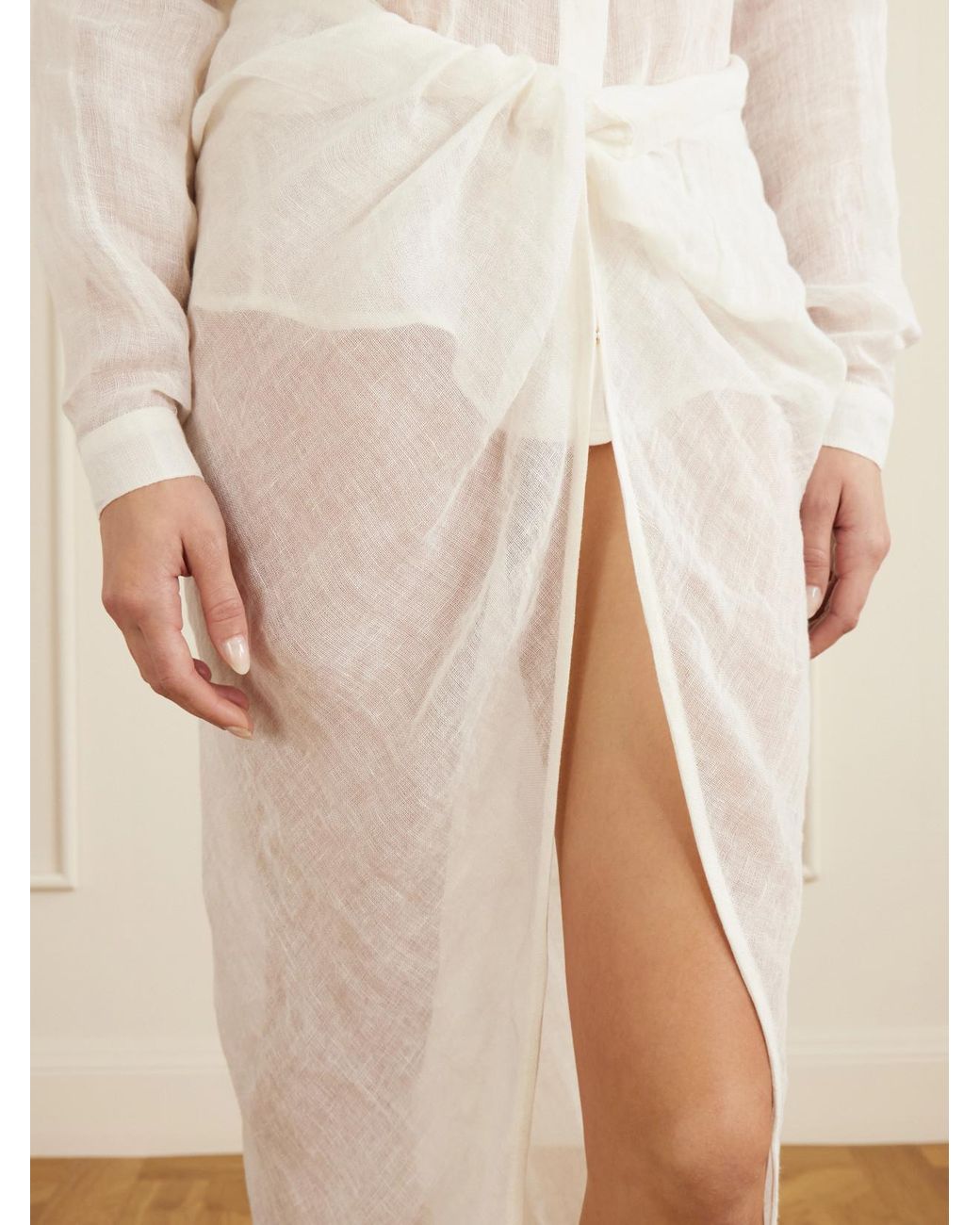 LeKasha White Qaraya Light Linen Pareo Skirt
