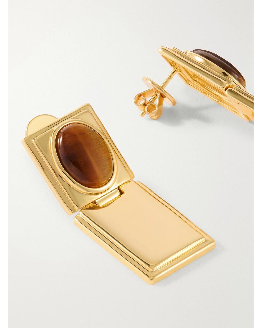 DEHANCHE Metallic Signet Stone Hinge-Plated Tiger's Eye Earrings