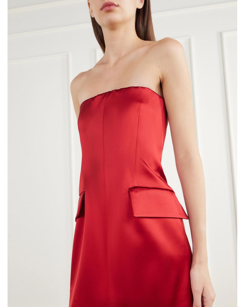 Sportmax Cilen Strapless Layered Satin And Silk-Chiffon Gown