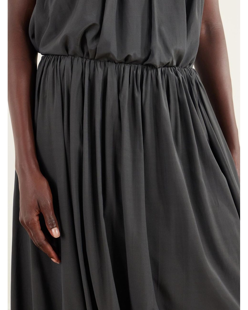 St. Agni Black Balloon Gathered Chiffon Midi Skirt