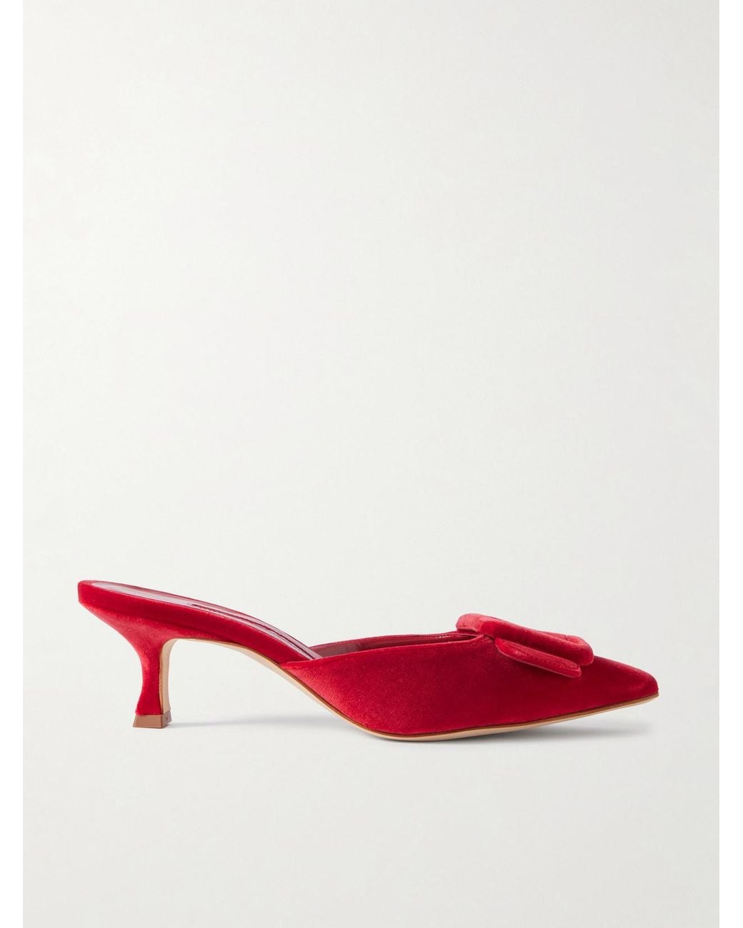 Manolo Blahnik Red Maysale 50 Buckled Velvet Mules