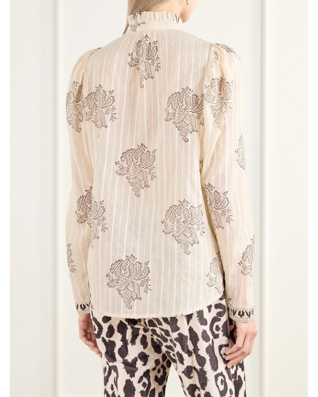 Alix Of Bohemia Natural Artemis Striped Printed Cotton-Dobby Shirt