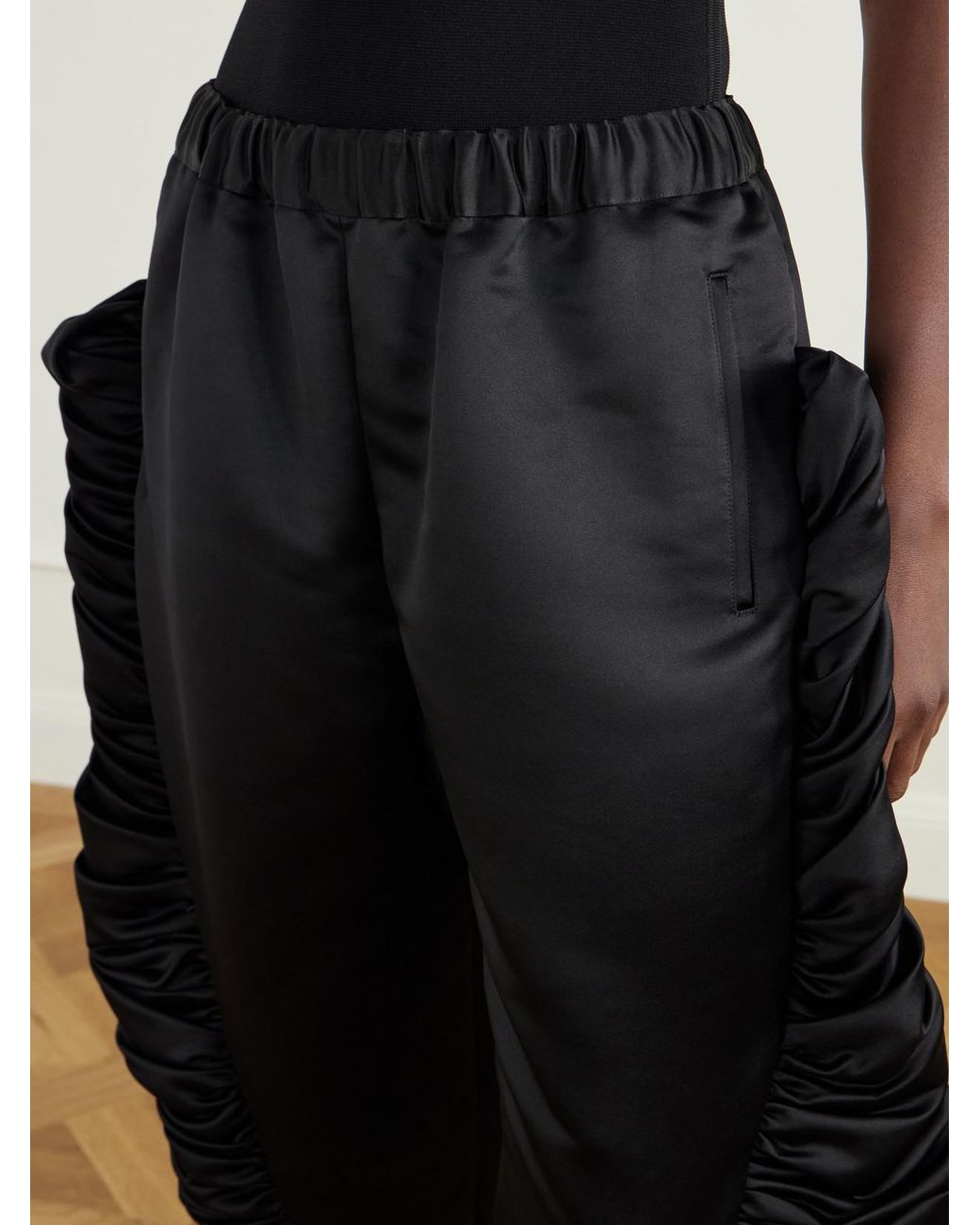 Comme des Garçons Blue Cropped Ruffled Satin Slim-Fit Capri Pants
